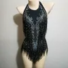 5 kleuren glitter gouden steentjes kwastje bodysuit turnpakje danskleding dames vieren zangeres kristallen kostuum 220322239l