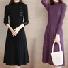 Casual Dresses Women Sweater Dress Knitted Pullover Half High Collar For Long Sleeve Knee Length Thickened Winter Women's Clothing