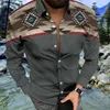 Men's Casual Shirts Mens Digital Printing Pocket Vintage Buckle Lapel Long Sleeve Overshirt Ethnic Style Trendy Blouse Undies Camisas Tops