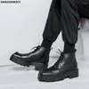 Botas tornozelo para homens werkschoenen plataforma sapatos de couro casuales preto casual chaussure homme