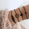 Braccialetti con ciondoli 4 pezzi Boemia Piuma nera Loto Set Cuore Braccialetti Boho per gioielli di moda con catena da polso da donna