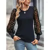 Frauenpullover 2023 Herbst Mesh Splicing Button Rollkragenbluse Frauen Mode Lange Ärmel Casual Cowl Neck Party Elegante Bürodame