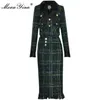 Robe de deux pièces MoaaYina créateur de mode hiver Plaid Tweed jupes costume femmes arc perles à manches longues veste gland jupe 2 pièces ensemble 231007