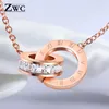 ZWC Fashion Charm Roman Digital Double Circle Pendant Necklace for Women Girls Party Titanium Steel Rose Gold Necklaces Jewelry314A
