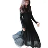 Abiti casual 2023 Cekcya Stile minimalista Elegante abito nero da donna Donna Autunno Boutique Design Maxi Moda femminile Banchetto Abito