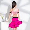 Stage Wear Girls Latin Dance Costume Pink Tops Skirt Flower Fringe Dress Performance Clothes Rumba Ballroom Competition BL11477