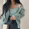 Kvinnors stickor Fashion Vintage Autumn Winter Sticked Set Women Japanese Style Short Cardigan and Vest Woman Korean Knappar Up V-Neck tröja