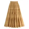 Skirts Pleated Summer For Women 2023 Spring Casual A Line Hollow Out Lace-up Patchwork Flods High Waist Midi Long Female