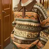 Мужские свитера, осень-зима, ретро-поло с лацканами, мужские и женские этнические свободные повседневные уличные пуловеры, свитер, топы, мужская одежда