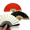 Decoratieve Beeldjes 5,12 Inch Mini Xuan Papier Draagbare Pocker Fan Zwart Rood Wit Goud Chinese Hand Held Fans Vrouwen Bamboe Vouwen