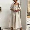 Party Dresses Casual Fashion Short Puff Sleeve V Neck Corset Long Dress 2023 Streetwear Women Summer Elegant Linen Loose