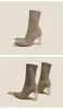 Vinterkvinnor Stretch Fabric Knitting Sock Boots Transparent Square Heel Fashion Point Toe Female Chelsea Ankle Shoes 230922