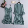 Vêtements de nuit pour femmes Robes Costume Automne Femmes Pyjamas 2 Pièces Satin Soie Home Wear Vêtements Broderie Sommeil Salon Pyjama