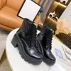 Designer de luxe noir talon haut tête ronde fermeture éclair latérale semelle en caoutchouc de veau bottes à talons épais femmes 35-42 avec boîte