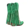 Laarzen Cowboylaarzen Schoenen voor dames Kwastje Dikke hakken Puntschoen Groen Rood Westerse laarzen Mode Instappers Sleehak Dames 231007