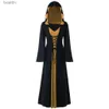 Tema Traje Vestido Medieval Para Mulheres Lace-up Vintage Com Capuz Manto Robe Adulto Come Retro Cosplay Halloween Assustador Vampiro Bruxa Long DressL231007