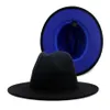 Preto com fundo azul retalhos panamá lã feltro jazz fedora chapéus feminino masculino aba larga patry cowboy trilby jogador chapéu com cinto b232h