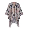 Scarves Womens Plaid Cape with Fringe and Stripes Cashmere Like Cloak Scarf Ponchos 231007