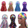 Män kvinnor Silk Laser Polyester Bandana Hat Durag Rag Tail Wrap Headwear Gift Cap217n