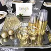 Kubki jednorazowe słomki AT14 3x Złote plastikowe plastikowe 9 uncji szklanki wina impreza przezroczysta na imprezy