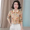 Vintage tryckt siden Satin White Shirts Autumn Winter Women Designer Classic Lapel Casual Button Up Bluses 2023 Office Ladies Long Sleeve Graphic Shirt Runway Tops