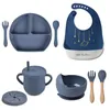 Tassen, Geschirr, Utensilien, 5/9-teilig, Kindergeschirr, Baby-Silikon-Fütterungsset, Saugnapf, Teller, Tasse, Lätzchen, Löffel, Gabel-Sets, rutschfestes Geschirr für Kinder, BPA-frei, 231006