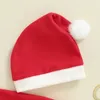 Giyim setleri 3pcs Noel Kostümleri için Noel Kostümü Kız Bebek Erkekler Kış Kış Sevimli Noel Baba Kontrast Renk Uzun Kol Üstleri Pants Şapka Çocuk Kıyafetleri 231006