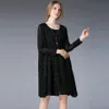 6812 # JRY Новое весеннее модное платье женское с длинным рукавом сплошной цвет шифоновое повседневное платье черный, темно-синий винно-красный XL-4XL305u