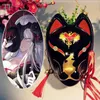 Máscaras de fiesta Máscaras de zorro japonesas Fiesta de cosplay Mascarada Máscara de Halloween con borlas Campanas Cara completa Estilo pintado a mano Máscaras de PVC Q231007