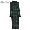 Robe de deux pièces MoaaYina créateur de mode hiver Plaid Tweed jupes costume femmes arc perles à manches longues veste gland jupe 2 pièces ensemble 231007