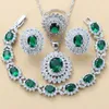 lussuoso Dubai nuziale set di gioielli in argento 925 Brial verde zircone cubico orecchini di girasole collana bracciale e set di anelli 220210306V