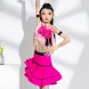 Stage Wear Girls Latin Dance Costume Pink Tops Skirt Flower Fringe Dress Performance Clothes Rumba Ballroom Competition BL11477