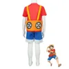 Anime Film Red Cosplay Costume Kids Men Monkey D Luffy Straw Hat Uniform T-shirt Halloween Party Clothes Set Child Kidcosplay