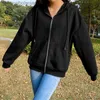 Conjuntos activos de mujer con cremallera sudadera chaqueta ropa sudaderas con capucha bolsillos de mujer jerseys de manga larga negro blanco Fe TopsL231007