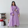 Etniska kläder Mid-Eastern Fashion Street Summer Chiffon Long Muslim Embroidery Pink V Neck Dress with Hijab Loose Marockan Caftan