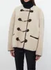 Женские куртки, женское пальто из искусственного меха с круглым вырезом, женская свободная верхняя одежда с длинными рукавами и металлическими пуговицами, женские куртки, топы 231007