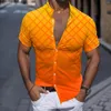 Men's T -skjortor stora och höga män avslappnad kort ärm vår sommar turdown hals 3d tryckt mode polyester bulk