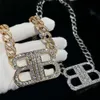 Heavy Industry Advanced Diamond Inlaid Cuban Double B Letter Pendant Necklace Fashion Personality Celebrity Wind Collar Chain