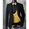 Men's Suits Elegant Slim Fit For Men Business Wedding Clothing Black Jacket Pants Yellow Vest Three Piece Notch Lapel Single Breasted