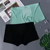 Underpants 2pcs Sexy Ice Silk Boxer Stretch Seamless Underwear Homens Sinta-se Livre Ultra-fino Shorts Masculino Calcinha Plus Size