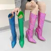 Street Style Pointed Toe Women Knee-high Boots Mirror Patent Leather Strippers Sexy Runway Party Stiletto High Heel Shoe 230922