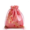 Jewelry Pouches 3pcs Cherry Blossoms Pattern Small Drawstring Bags For Packaging Gift Pouch Bunk Silk Satin Storage Pocket Sachet