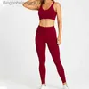 Set attivi Wyplosz Abbigliamento fitness Top Tuta da donna Palestra Abbigliamento sportivo Set Kit yoga Tuta Reggiseno Pantaloni Tessuto nudo Leggings a coste SportsL231007