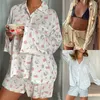 Survêtements pour femmes Femmes À Manches Longues Hauts Côté Split Short Ensemble Comfy Pull Chemises Florales Costume Casual Lâche Confortable Vêtements De Nuit