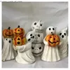 Party Masks Halloween Ghost Pumpkin Figurines Rustic Light Up Resin Ghost Halloween Statue Pumpkin Figurines Desktop Ornament Craft Statues Q231007