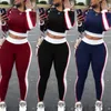 2 Stuks Mooie Leisure Ronde Hals Patchwork Zwart Tweedelige Broek Set Vrouwen Dames Trainingspak Hoodies Sweatshirt Crop Tops pants256H