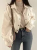 Vestes pour femmes Vintage velours côtelé veste courte femmes mode coréenne à manches longues cordon Blouses femme décontracté lâche simple boutonnage manteaux 231007