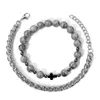 Strand Fashion 8mm Croix Hématite Perles Bracelet Pierre Naturelle Jasper Perlé Élastique Bracelets Pour Hommes Boyfreind Punk Ensemble de Bijoux