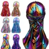 Män kvinnor Silk Laser Polyester Bandana Hat Durag Rag Tail Wrap Headwear Gift Cap217n