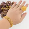 Halsbandörhängen Set Luxury Fashion African Dubai Gold Color Armband Finger Ring for Women Arab Etiopiska bröllop smycken gåva